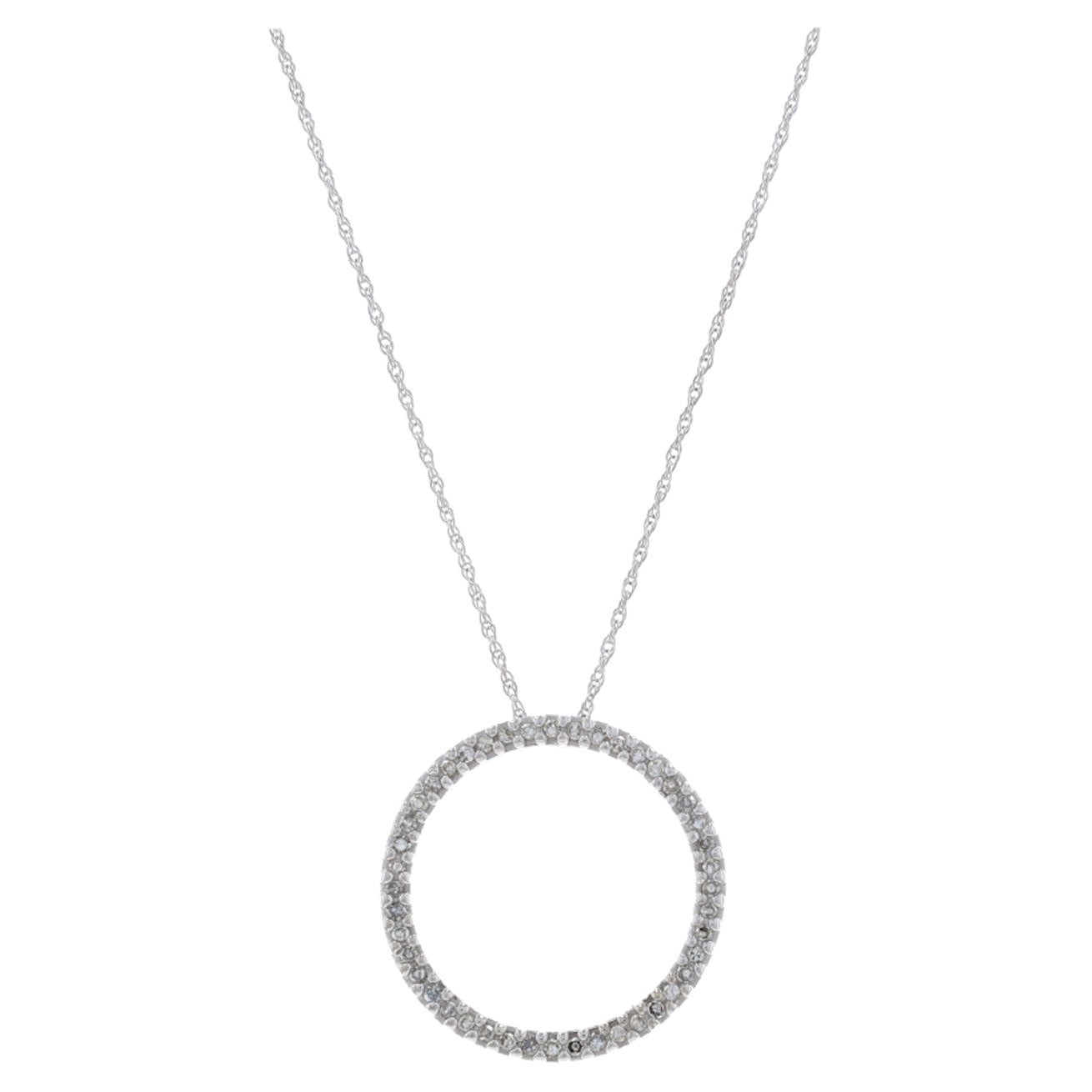 White Gold Diamond Eternity Pendant Necklace 10k Single Ct .25ctw Circle For Sale