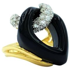 Josef Hoffman 18kt Pear Shape Black Onyx & Diamond Ring