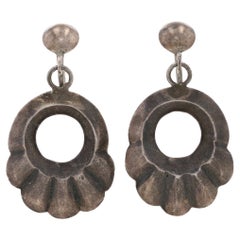 Vintage Native American Dangle Earrings Sterling Silver 925 Scallop Hoop Non-Pierced