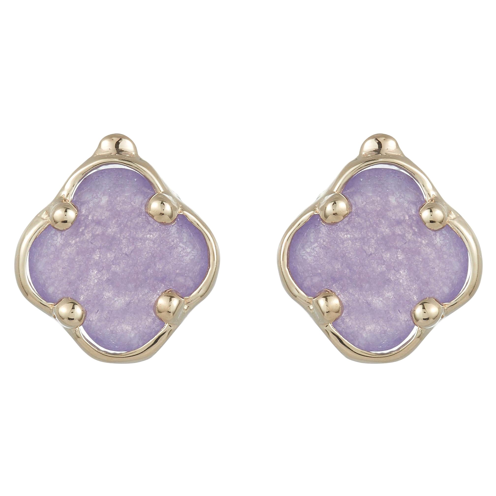 New 14K Yellow Gold 3.8ctw Square Cabochon Natural Purple Amethyst Stud ...