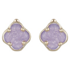 Purple Amethyst Clover Shape Fashion Stud Earrings 14k Yellow Gold