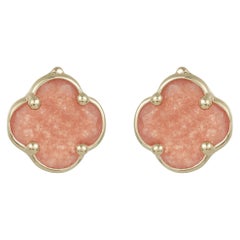 Orange Pink Quartz Clover Shaped Fashion Stud Earrings with 14k Yellow Gold