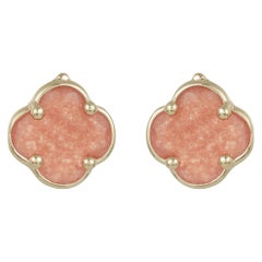 Orange Pink Quartz Clover Shaped Fashion Stud Earrings with 14k Yellow Gold