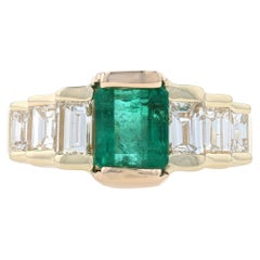 Vintage Yellow Gold Emerald & Diamond Ring 14k Emerald Cut 2.72ctw Tiered