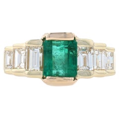 Yellow Gold Emerald & Diamond Ring 14k Emerald Cut 2.72ctw Tiered