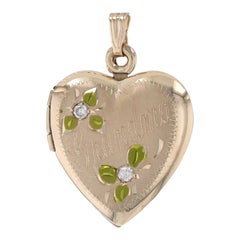 Yellow Gold Diamond Grandma Heart Locket Pendant 14k Round Brilliant Love Opens 