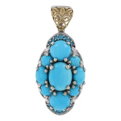 Sterling Silver Turquoise & Apatite Cluster Halo Pendant 925 Gold Plated