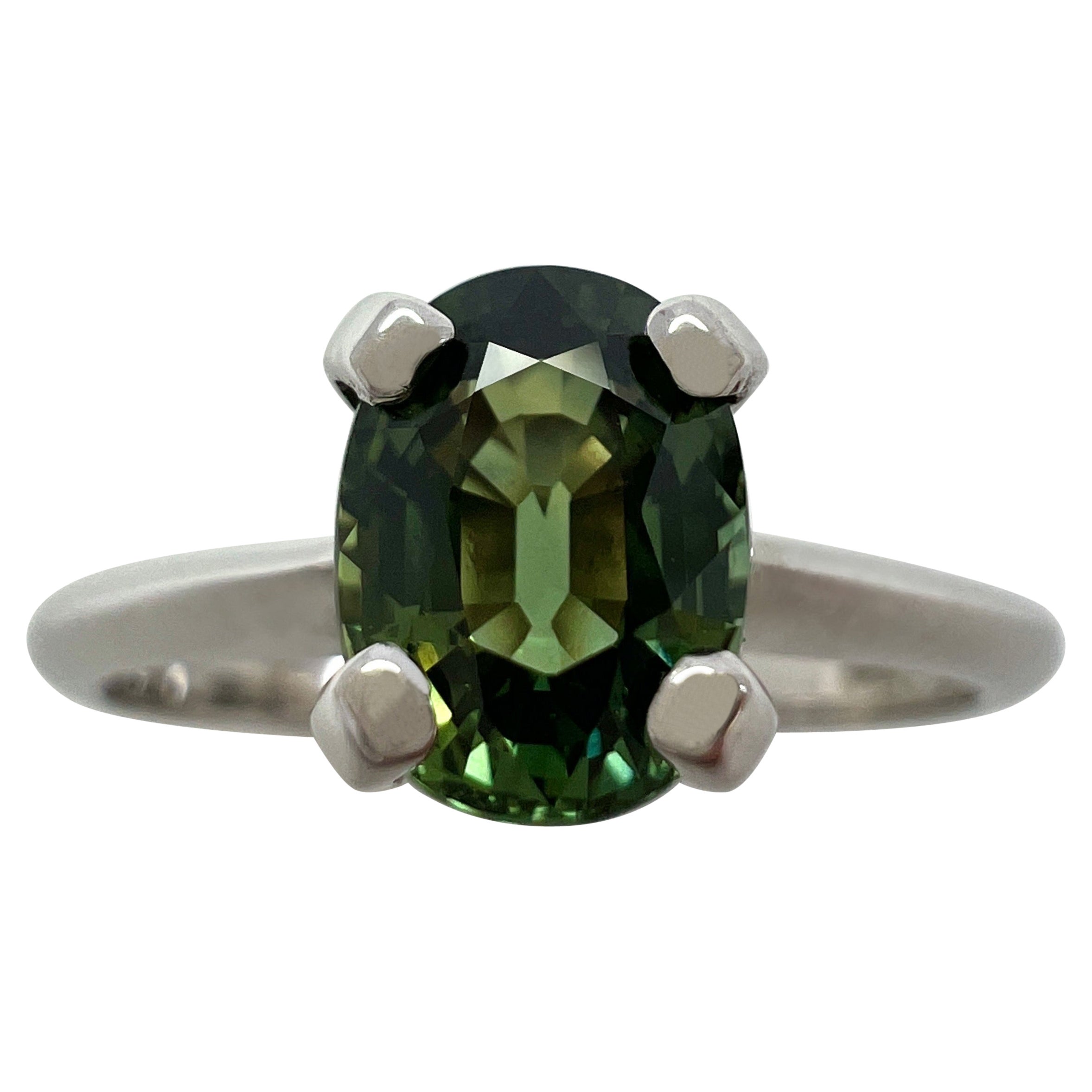 Bague solitaire en or blanc 18 carats avec saphir bleu vert non traité certifié IGI de 1,18 carat