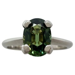 IGI Certified 1.18ct Untreated Blue Green Sapphire 18k White Gold Solitaire Ring