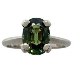 Bague solitaire en or blanc 18 carats avec saphir bleu vert non traité certifié IGI de 1,18 carat