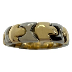 Seltener Vintage Bvlgari Alveare 18k Gelb- und Weißgold Feder-Ring
