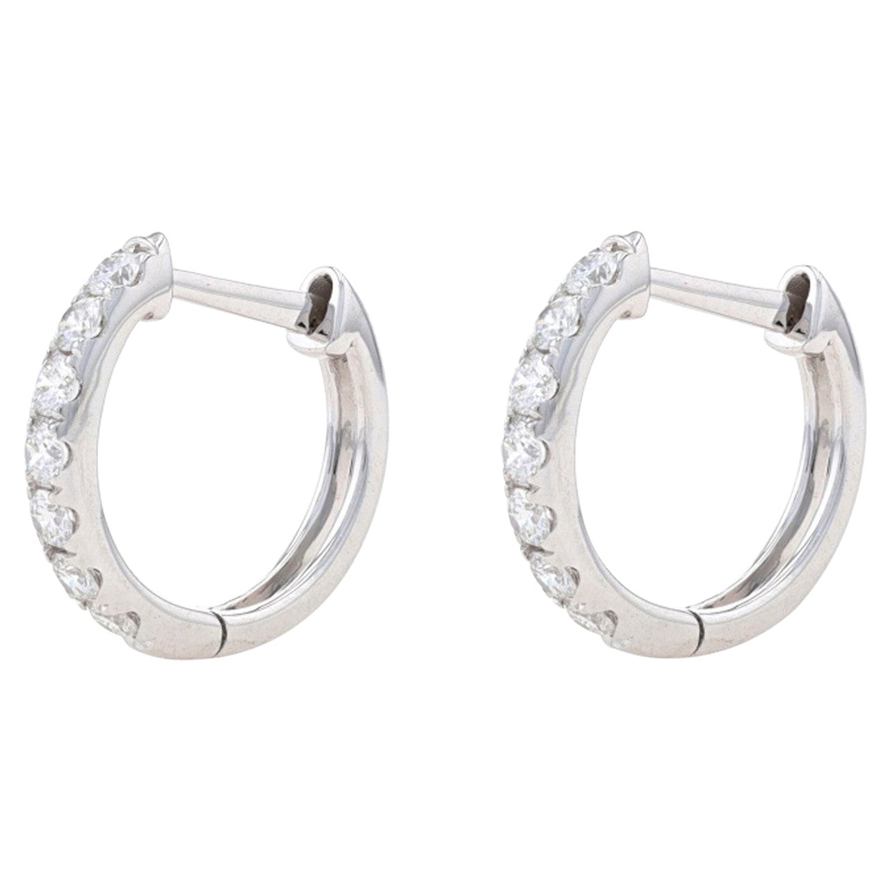 New Fancy 14k White Gold 1.58ctw 10 Round Diamond Huggie Hoop Earrings