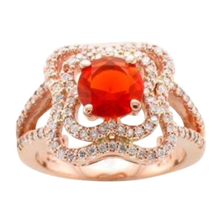 Grand Sample Sale Ring Featuring Neon Tangerine Fire Opal Vanilla Diamonds Set For Sale