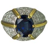 Blue Sapphire Gold Platinum Dome Ring