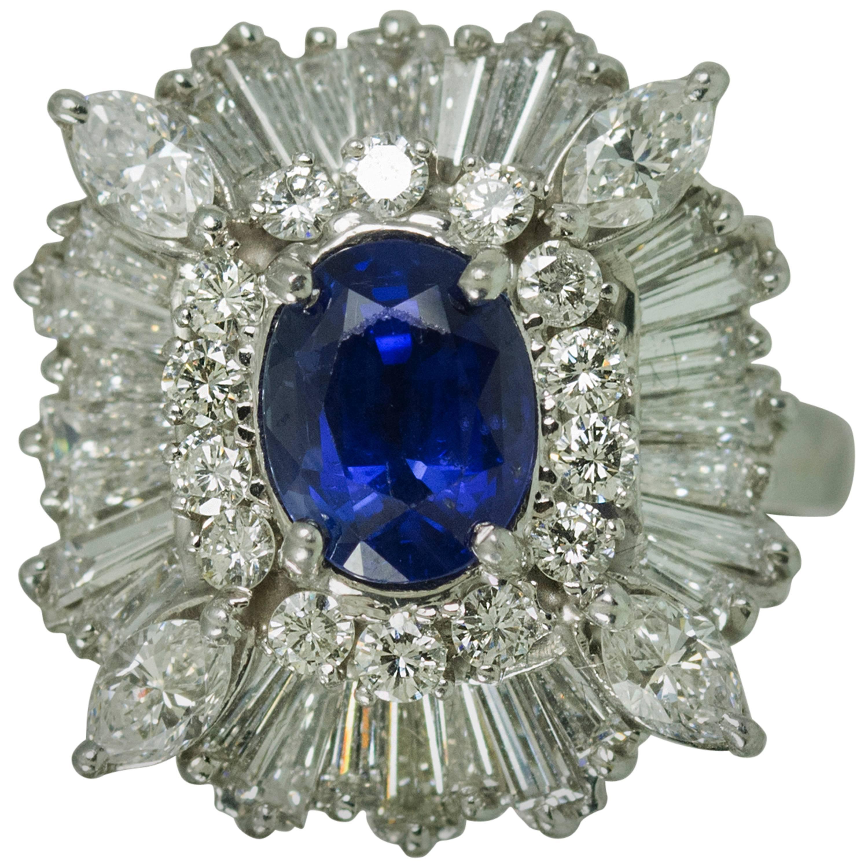 Royal Blue Ceylon Sapphire Diamond Platinum Ring  For Sale