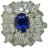 Royal Blue Ceylon Sapphire Diamond Platinum Ring 