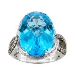 Großer Sale-Ring mit blauem Topas und schokoladenbraunen Diamanten