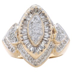 Yellow Gold Diamond Cluster Double Halo Ring 10k Baguette &Rnd .50ctw Knife-Edge