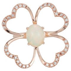 Oval Opal Diamond Open Flower Floral Fashion Ring 14 Karat Rose Gold