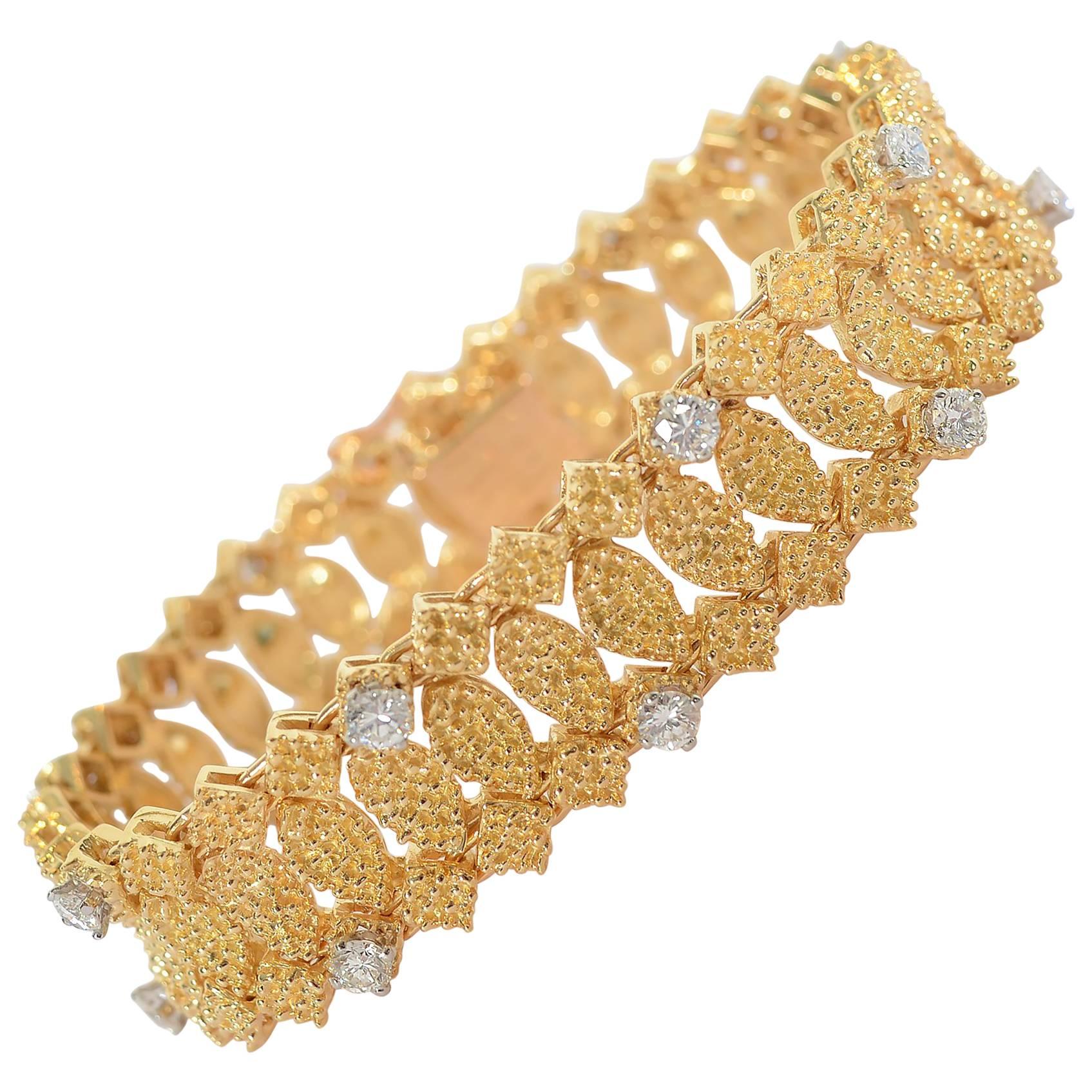 Van Cleef & Arpels Textured Gold and Diamond Bracelet