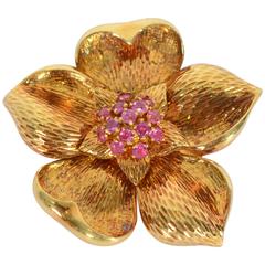 Tiffany & Co. Ruby Gold Floral Brooch