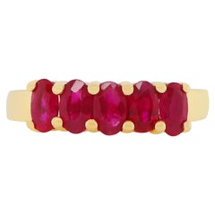 5-Stone Oval Ruby 14 Karat Yellow Gold Fashion Band Ring
