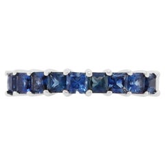 Princess Cut Blue Sapphire 14 Karat White Gold Fashion Band Ring