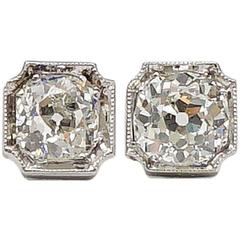 Art Deco 1.20 Carats Diamonds Platinum Stud Earrings