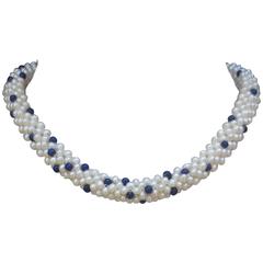 Lapis Lazuli Pearl Woven Rope Necklace 7