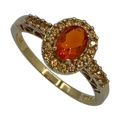 Mexican Fire Opal Citrine Halo Ring 14K Gold Wedding Engagement Stacking Ring