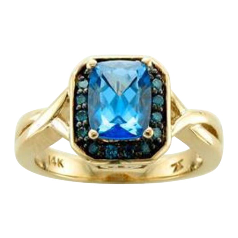 Le Vian Ring Featuring Blue Topaz Blueberry Diamonds Set in 14K Honey Gold For Sale