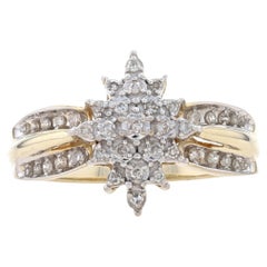 Yellow Gold Diamond Cluster Ring 10k Single .25ctw Floral Star Snowflake