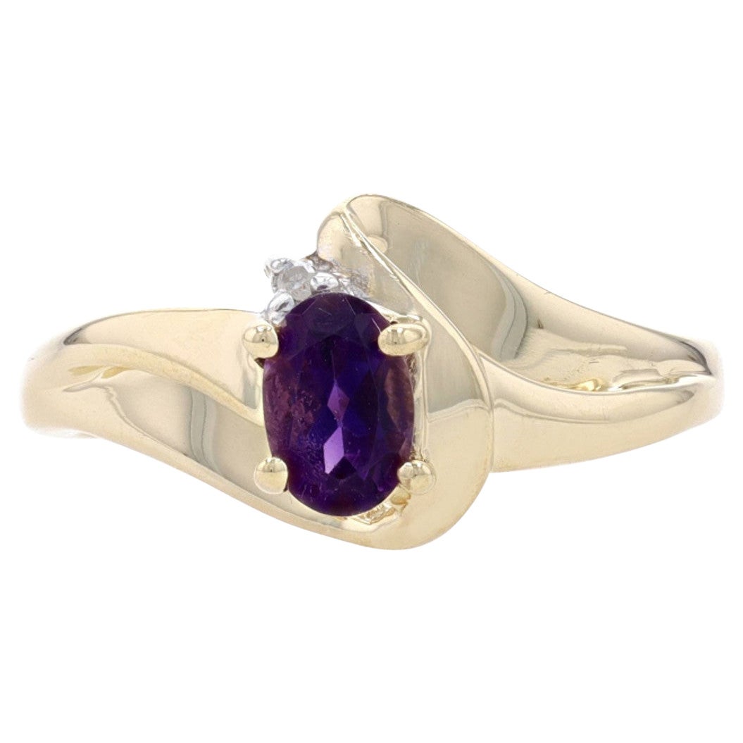 Yellow Gold Amethyst & Diamond Bypass Ring 10k Oval .45ct