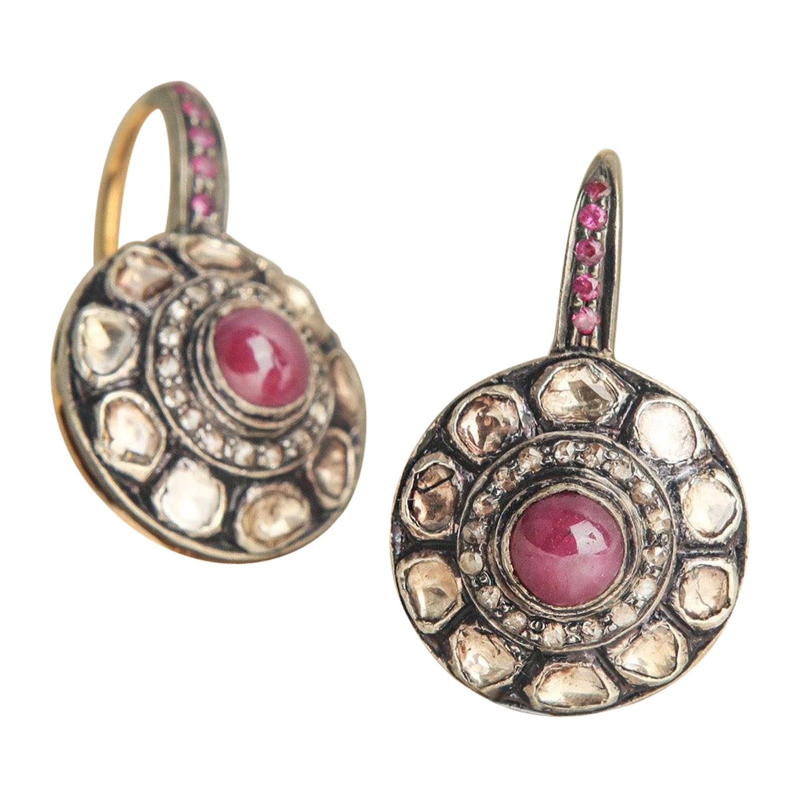 Moi Jaipur Gold Ruby and Diamond Earrings