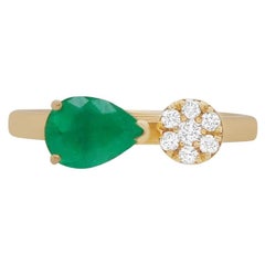 Pear East West Emerald 14 Karat White Gold Flower Diamond Fashion Ring