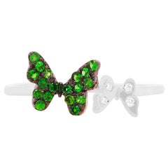 Tsavorite Black Rhodium 14 Karat White Gold Butterfly Fashion Ring