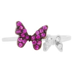 Pink Sapphire Black Rhodium 14 Karat White Gold Butterfly Fashion Ring