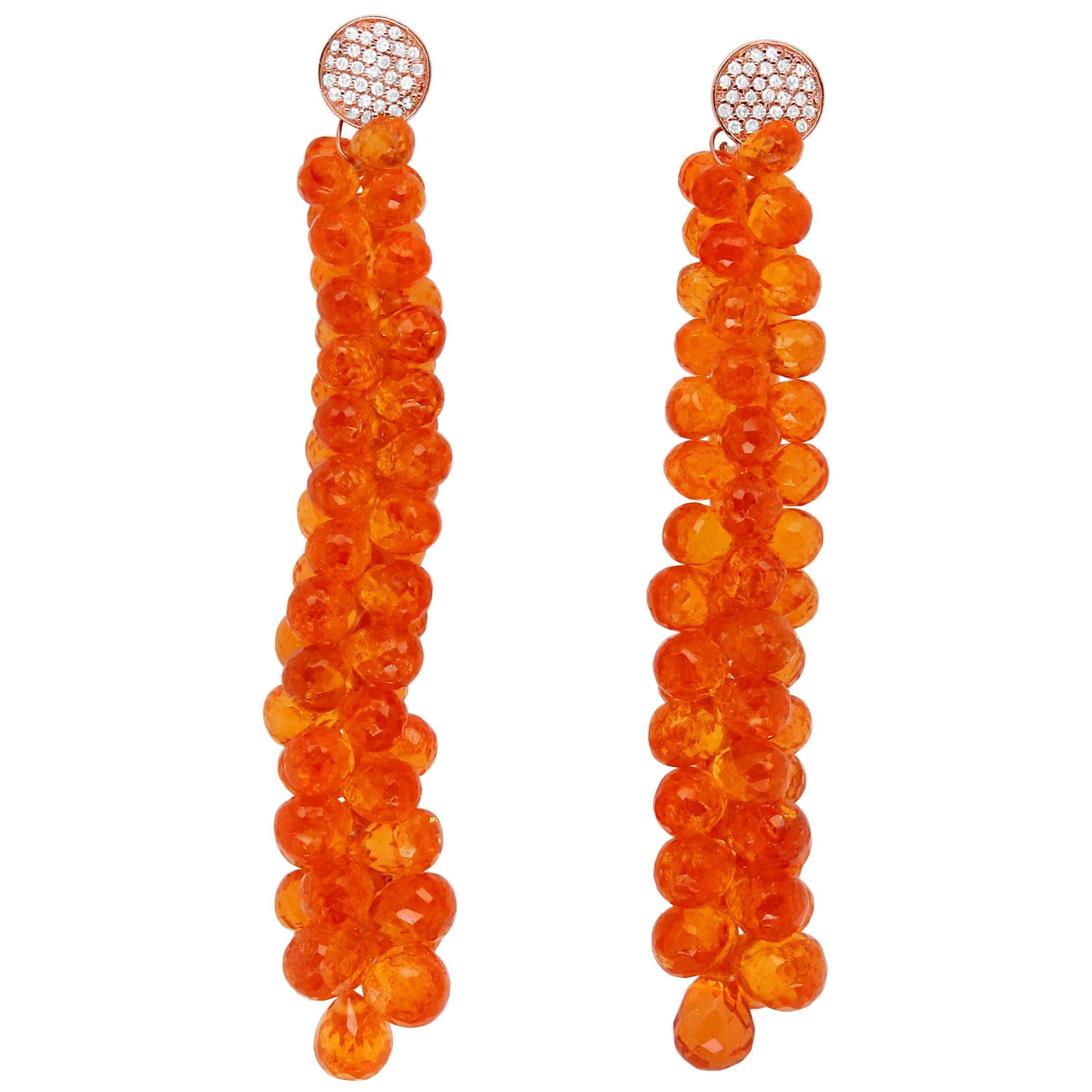 104.40 Ct Briolette Orange Spessartite Garnet Grape Drop Earrings 14K Rose Gold