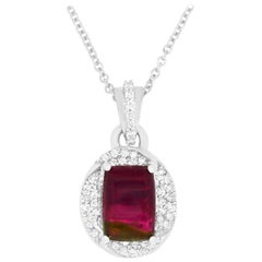 2 Carat Watermelon Tourmaline and Diamond Fashion Pendant 18 Karat White Gold