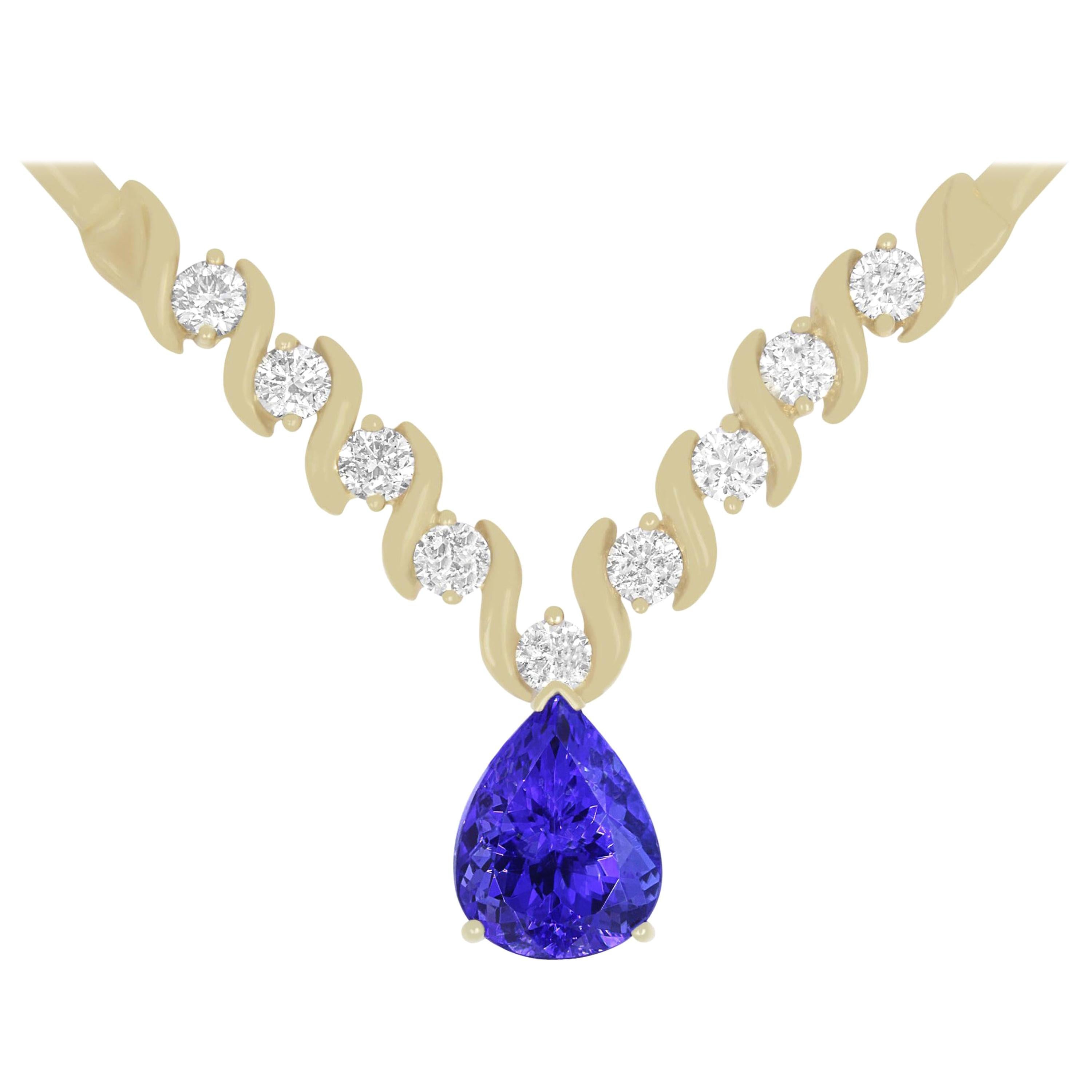 8.90 Carat Tanzanite and Diamond Pendant Necklace in White and Yellow ...
