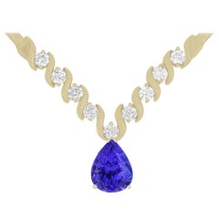 4.72 Carat Pear Shaped Tanzanite and White Diamond Fashion Necklace