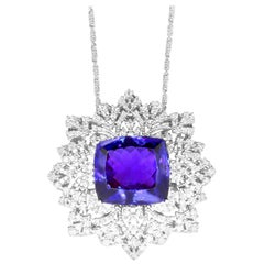 Cushion Cut Tanzanite White Diamond Fancy Chain Pendant Necklace 18K Gold