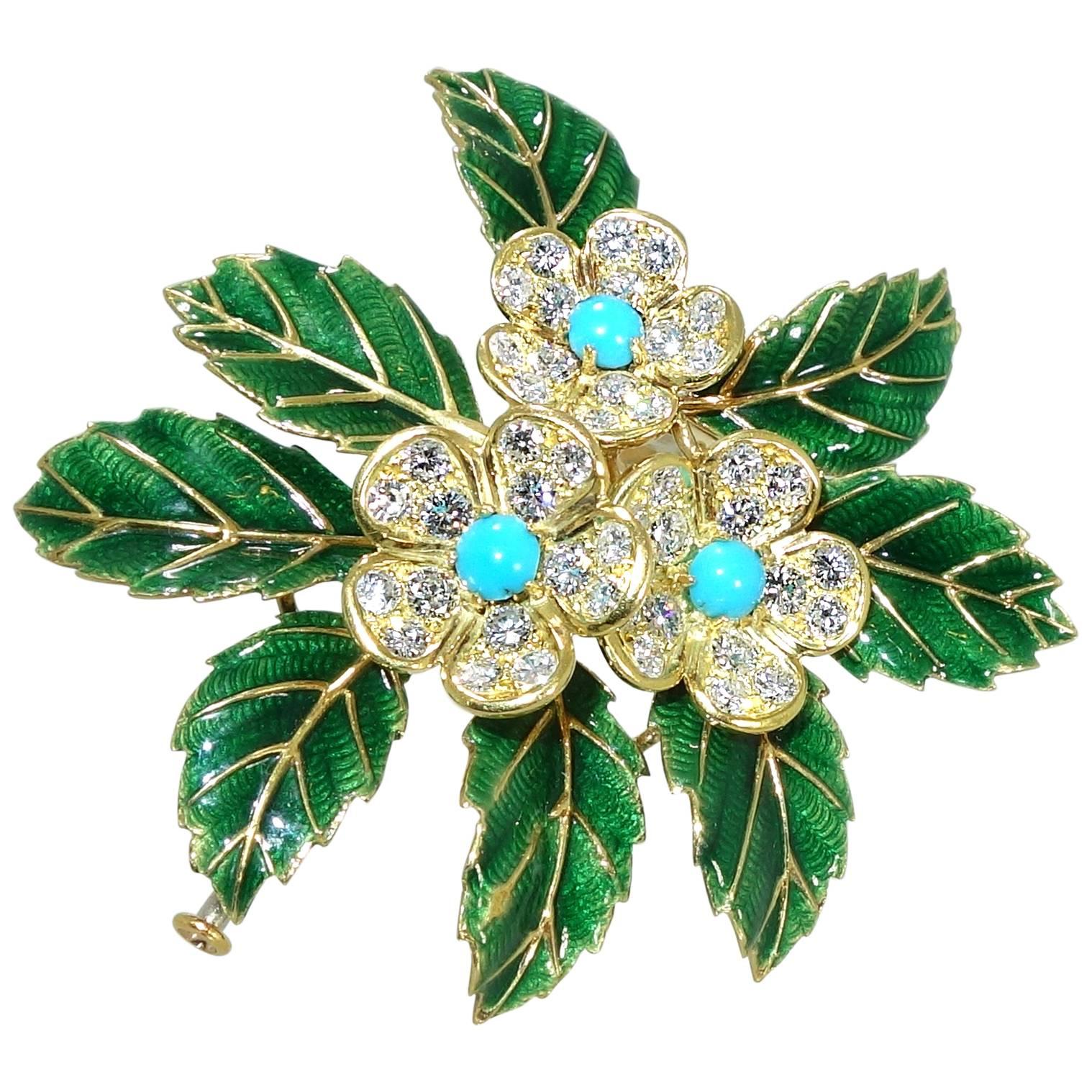 Boucheron Turquoise Diamond Gold Brooch