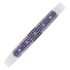 1.05 Carat Round Blue Sapphire and Diamond Bangle Bracelet 14 Karat White Gold