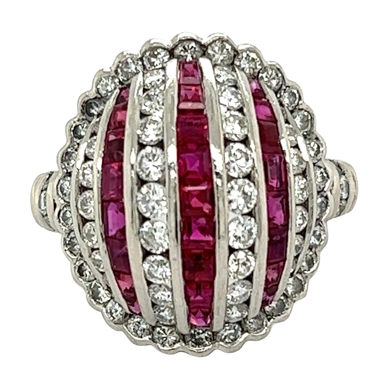 Vintage Diamond and Ruby Platinum Dome Band Ring Estate Fine Jewelry For Sale