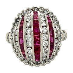 Vintage Diamond and Ruby Platinum Dome Band Ring Estate Fine Jewelry