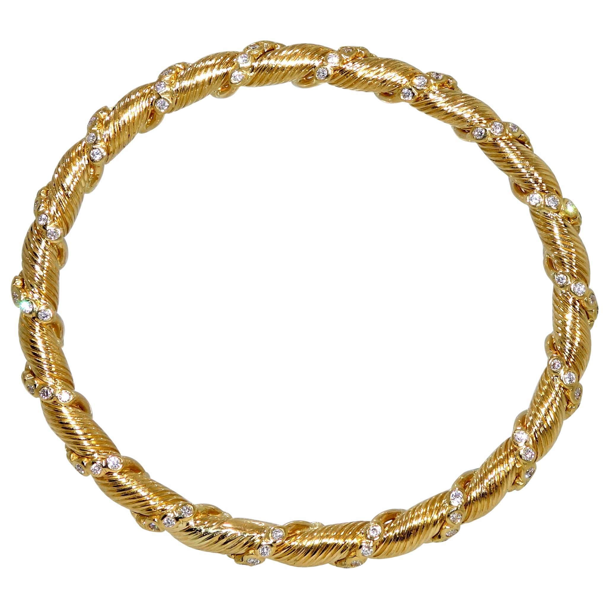 Van Cleef & Arpels Diamond Gold Bangle Bracelet