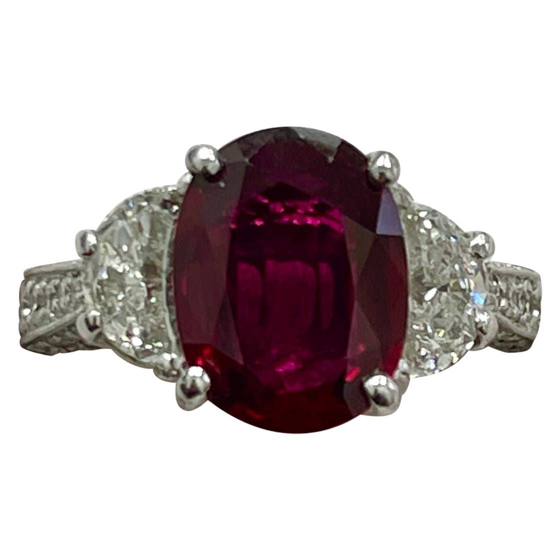3.30 Carat Oval Ruby & Diamond Platinum Ring For Sale