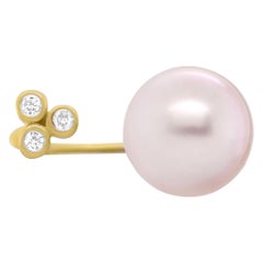 2.68 Carat Round South Sea Pearl White Diamond Toi Et Moi Ring 14 Karat Gold