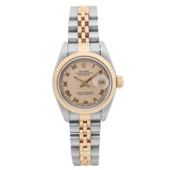 Vintage Rolex Datejust No Holes 18K Gold Steel Champagne Dial Watch 69173